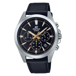  Casio Watch EFV-630L-1AVUDF For Men - Analog Display, Leather Band - Black 