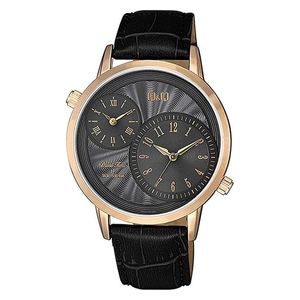  Q&Q Watch QZ22J105Y For Men - Analog Display, Leather Band - Black 