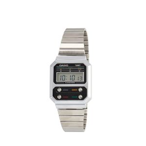  Casio Watch A100WE-1ADF For Unisex - Digital Display, Stainless Steel  Band - Silver 