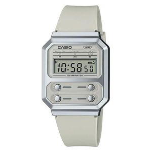  Casio Watch A100WEF-8ADF For Unisex - Digital Display, Resin Band - Gray 