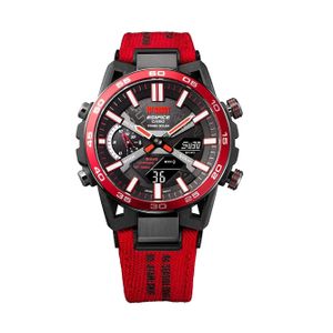  Casio Watch ECB-2000MFG-1ADR For Men - Analog Display, Texture Band - Red 
