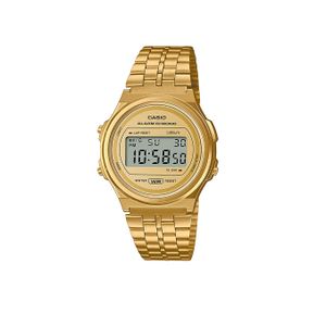  Casio Watch A171WEG-9ADF For Unisex - Digital Display, Stainless Steel Band - Gold 