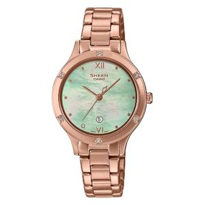  Casio Watch SHE-4546PG-3AUDF For Women- Analog Display, Stainless Steel Band - Pink 