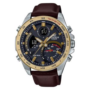  ساعة كاسيو للرجال ECB-900GL-1ADR - عرض بعقارب, سوار من الجلد - بني 