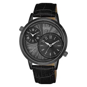  Q&Q Watch QZ22J505Y For Men - Analog Display, Leather Band - Black 