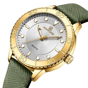  ساعة نافي فورس للنساء NF5020 - عرض بعقارب, سوار من الجلد - اخضر 