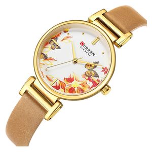  Curren  Watch CU9053-LB For Women - Analog Display, Leather Band - Beige 