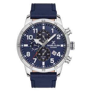 Daniel Klein Watch DK113539-2 For Men - Analog Display, Leather Band - Blue