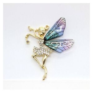  بروش فتاة الفراشة بأجنحة ملونة - ذهبي 