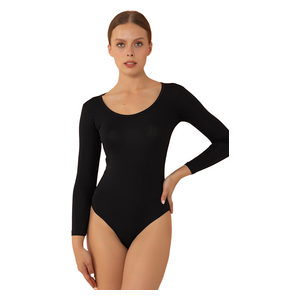  Miorre Women's Basic Long Sleeve Bodysuit - Black 