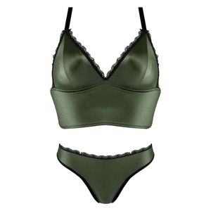 Ifondi Women's Leather Bra & Panty Set - Olive 
