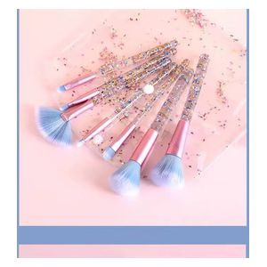 Makeup Brush Set, 7 Pieces - Pink and Blue