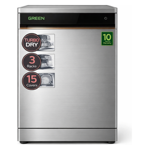 Green 15S3D7PX Dishwasher - 15 Place Settings - Energy & Water Efficient - Silver