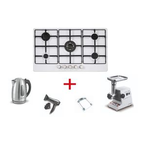  Haier HHB-G90W - 5 Burners - Built-In Gas Cooker - White +  Meat Grinder + Hair Dryer + Personal Scale + Kettle 