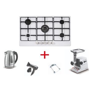  Haier HHB-G90W - 5 Burners - Built-In Gas Cooker - White +  Meat Grinder + Hair Dryer + Personal Scale + Kettle 