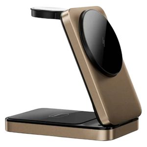  شاحن لاسلكي مغناطيسي 3 في 1 من دبليو اي دبليو يو Wi W038 - شحن سريع بقوة 15 واط - حماية من الجهد والتيار وارتفاع الحرارة - تصميم مغناطيسي قابل للطي - ذهبي 