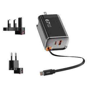  شاحن جداري دبليو اي دبليو يو - Wi G027 - بقوة 67 واط - 0.7 متر - اسود 