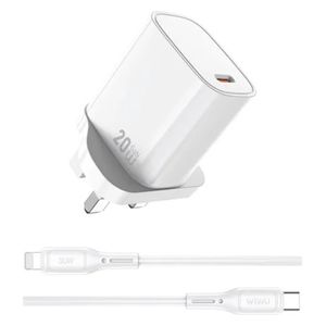  شاحن سريع دبليو اي دبليو يو Wi G007 - بقوة 20 واط مع كابل يو اس بي سي - ابيض 