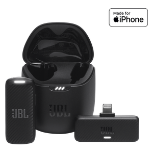 JBL Wireless Microphone - High-quality audio recording and streaming, omnidirectional pickup pattern, adjustable ambient noise cancellation, LED mute button, compatible with Apple devices - Black 