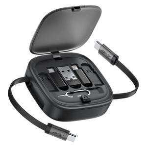 Acefast Multi-Function Travel Set with Retractable Charging Data Cable - Compact & Portable - Black