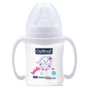 Optimal Wide-Neck Baby Feeding Bottle With Handle - 180ml - White