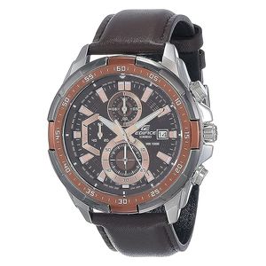  ساعة كاسيو للرجال EFR-539L-5AVUDF - عرض بعقارب, سوار من الجلد - بني 