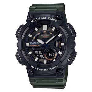 Casio Watch AEQ-110W-3AVDF For Men - Analog Display, Resin Band - Green