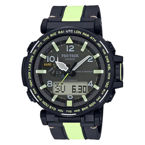  Casio Watch PRG-650YL-3DR For Men - Analog Display, Leather Band - Black 