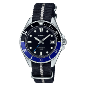  Casio Watch MDV-10C-1A2VDF For Men - Analog Display, Fabric Band - Black 
