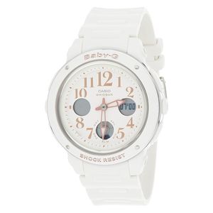  ساعة كاسيو للنساء BGA-150EF-7BDR - عرض بعقارب, سوار من ريزن - ابيض 