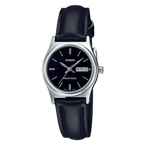  Casio Watch LTP-V006L-1B2UDF For Women - Analog Display, Leather Band - Black 