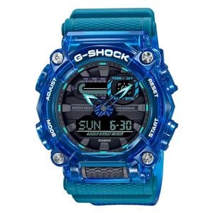  ساعة كاسيو للرجال GA-900SKL-2ADR - عرض بعقارب, سوار من راتنج - ازرق 