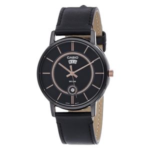  Casio Watch MTP-B120BL-1AVDF For Men - Analog Display, Leather Band - Black 