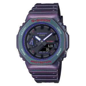  ساعة كاسيو للرجال GA-2100AH-6ADR - عرض بعقارب, سوار من راتنج - بنفسجي 