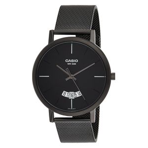  ساعة كاسيو للرجال MTP-B100MB-1EVDF - عرض بعقارب, سوار من الستانلس ستيل - اسود 