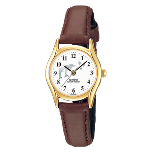  Casio Watch LTP-1094Q-7B9RDF For Women - Analog Display, Leather Band - Beige 