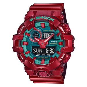  ساعة كاسيو للرجال GA-700DBR-4ADR - عرض بعقارب, سوار من راتنج - احمر 