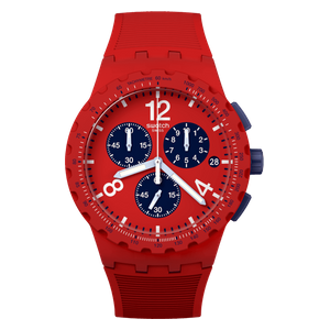  Swatch Watch SUSR407 For Men - Analog Display, Silicone Band - Red 