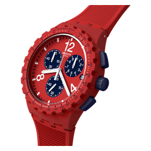  Swatch Watch SUSR407 For Men - Analog Display, Silicone Band - Red 