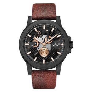 ساعة جوليوس للرجال JAH-147 - عرض بعقارب, سوار من الجلد - ماروني