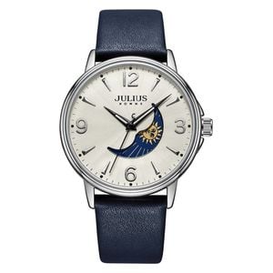  ساعة جوليوس للرجال - عرض بعقارب, سوار من الجلد - ازرق 