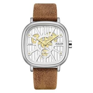 ساعة جوليوس للرجال - عرض بعقارب, سوار من الجلد - بني