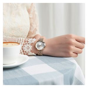 ساعة جوليوس للنساء JA-1193 - عرض بعقارب, سوار من ستانلس ستيل - زهري