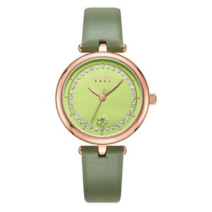 JULIUS Watch For Women - Analog Display, Leather Band - Green