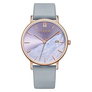  ساعة جوليوس للنساء - عرض بعقارب, سوار من الجلد - أزرق فاتح 