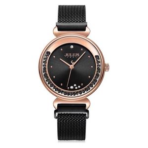 ساعة جوليوس للنساء JA-1224D - عرض بعقارب, سوار من ستانلس ستيل - اسود