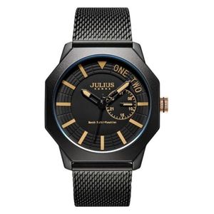 ساعة جوليوس للرجال - عرض بعقارب, سوار من الستانلس ستيل - أسود