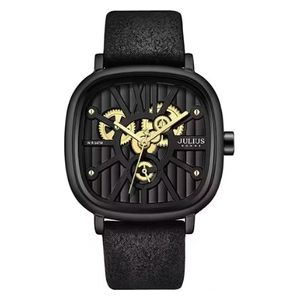JULIUS Watch For Men - Analog Display, Leather Band - Black