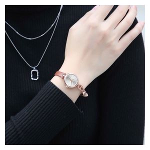 ساعة جوليوس للنساء JA-1351 - عرض بعقارب, سوار من الجلد - بني