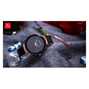 ساعة جوليوس للنساء JA-1179 - عرض بعقارب, سوار من ستانلس ستيل - اسود